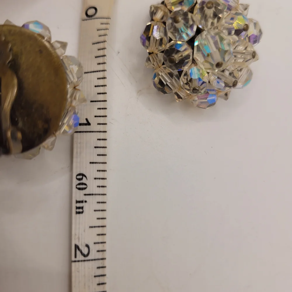 Vintage AB Cluster Patent Pending Clip Earrings